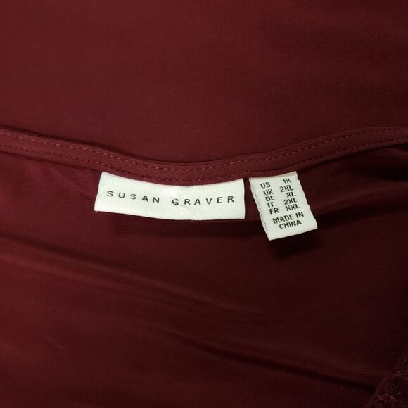 Susan Graver Womens Textured Kimono Set Size 1X Burgundy Stretch Career Church - Picture 6 of 14